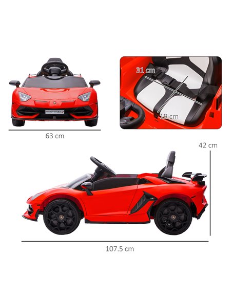 HOMCOM Lamborghini Licensed 12V Kids Electric Car with Remote, Red 370-306V70RD - pic 33620 | FastDaddyshop