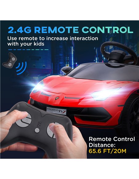 HOMCOM Lamborghini Licensed 12V Kids Electric Car w/ Butterfly Doors, Easy Transport Remote, Music, Horn, Suspension - Red 370-3 - pic 33623 | FastDaddyshop