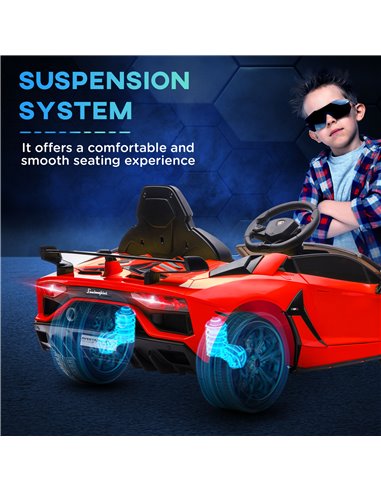 HOMCOM Lamborghini Licensed 12V Kids Electric Car w/ Butterfly Doors, Easy Transport Remote, Music, Horn, Suspension - Red 370-3