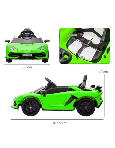 HOMCOM Lamborghini Licensed 12V Kids Electric Car with Remote, Green 370-306V70GN