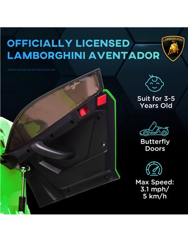 HOMCOM Lamborghini Licensed 12V Kids Electric Car w/ Butterfly Doors, Easy Transport Remote, Music, Horn, Suspension - Green 370