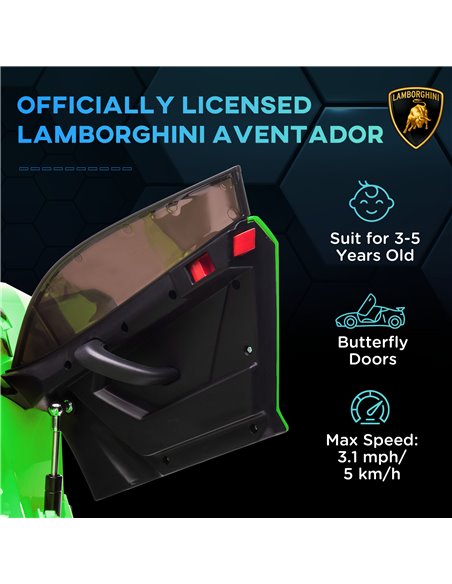 HOMCOM Lamborghini Licensed 12V Kids Electric Car w/ Butterfly Doors, Easy Transport Remote, Music, Horn, Suspension - Green 370 - pic 33630 | FastDaddyshop