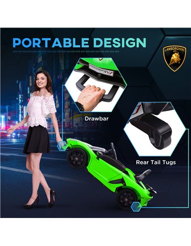 HOMCOM Lamborghini Licensed 12V Kids Electric Car w/ Butterfly Doors, Easy Transport Remote, Music, Horn, Suspension - Green 370