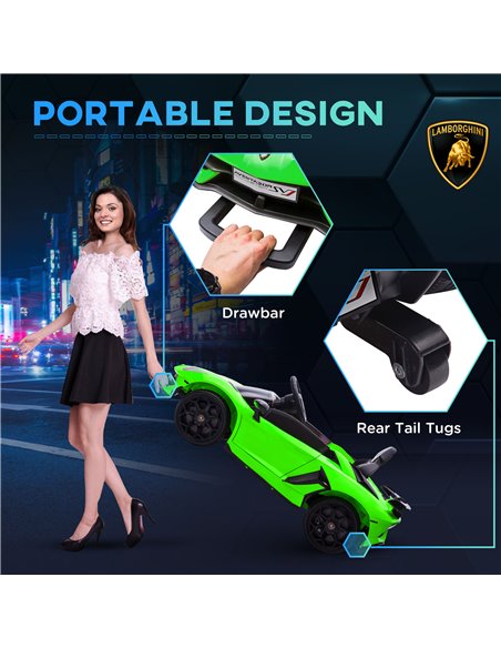 HOMCOM Lamborghini Licensed 12V Kids Electric Car w/ Butterfly Doors, Easy Transport Remote, Music, Horn, Suspension - Green 370 - pic 33631 | FastDaddyshop
