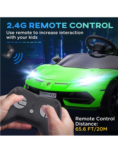HOMCOM Lamborghini Licensed 12V Kids Electric Car w/ Butterfly Doors, Easy Transport Remote, Music, Horn, Suspension - Green 370