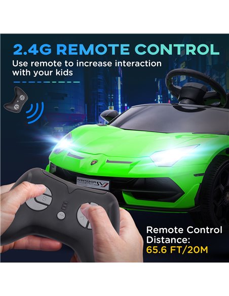 HOMCOM Lamborghini Licensed 12V Kids Electric Car w/ Butterfly Doors, Easy Transport Remote, Music, Horn, Suspension - Green 370 - pic 33632 | FastDaddyshop