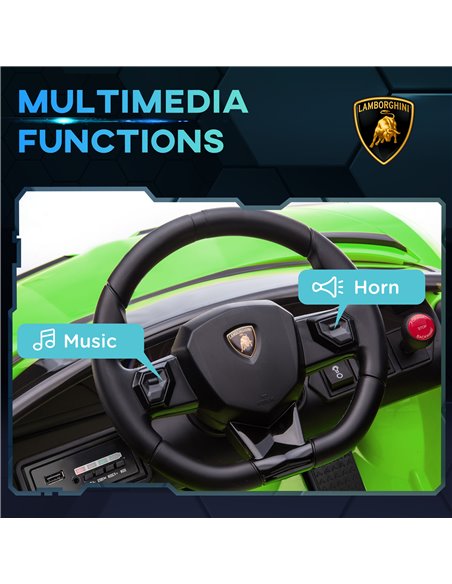 HOMCOM Lamborghini Licensed 12V Kids Electric Car w/ Butterfly Doors, Easy Transport Remote, Music, Horn, Suspension - Green 370 - pic 33633 | FastDaddyshop