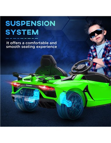 HOMCOM Lamborghini Licensed 12V Kids Electric Car w/ Butterfly Doors, Easy Transport Remote, Music, Horn, Suspension - Green 370
