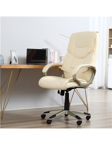 HOMCOM Home Office Desk Chair High Back Cream White 921-617V70CW