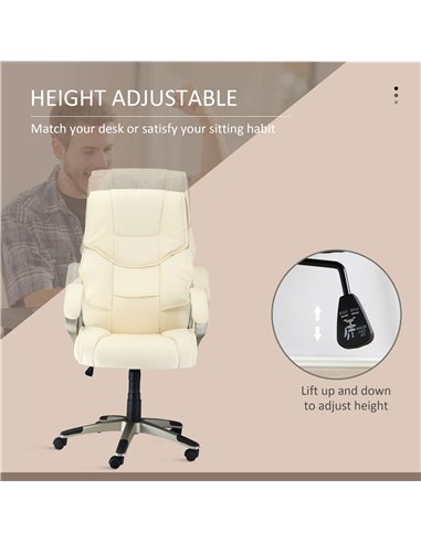 HOMCOM Home Office Chair High Back Computer Desk Chair with Faux Leather Adjustable Height Rocking Function Cream White 921-617V