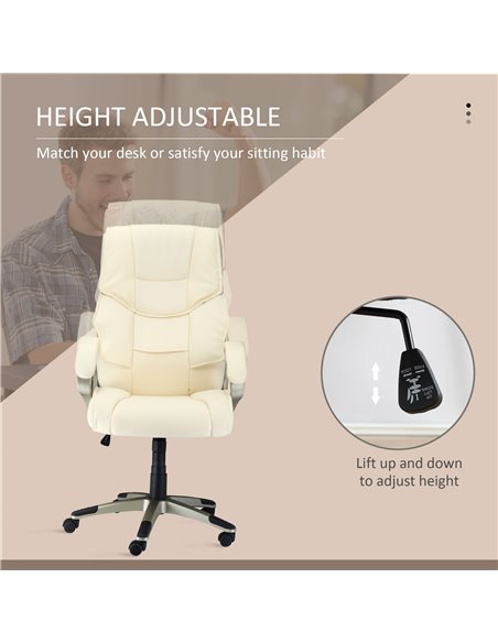 HOMCOM Home Office Chair High Back Computer Desk Chair with Faux Leather Adjustable Height Rocking Function Cream White 921-617V - pic 33639 | FastDaddyshop