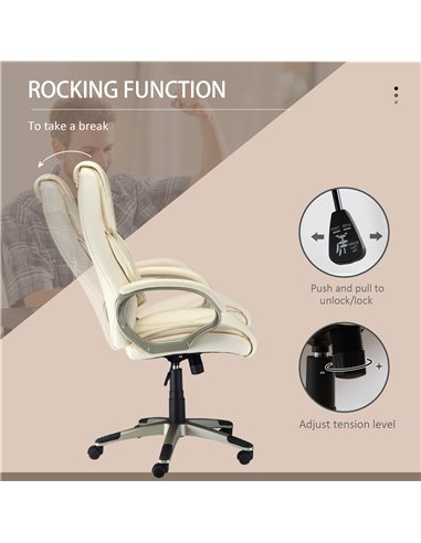 HOMCOM Home Office Chair High Back Computer Desk Chair with Faux Leather Adjustable Height Rocking Function Cream White 921-617V