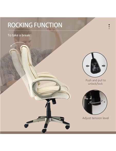 HOMCOM Home Office Chair High Back Computer Desk Chair with Faux Leather Adjustable Height Rocking Function Cream White 921-617V - pic 33640 | FastDaddyshop