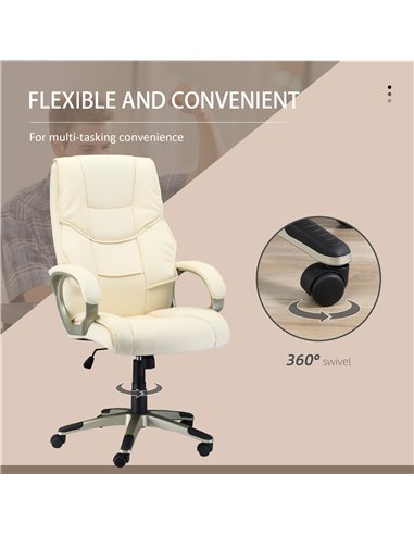 HOMCOM Home Office Chair High Back Computer Desk Chair with Faux Leather Adjustable Height Rocking Function Cream White 921-617V