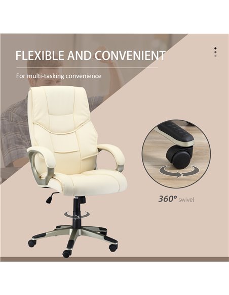HOMCOM Home Office Chair High Back Computer Desk Chair with Faux Leather Adjustable Height Rocking Function Cream White 921-617V - pic 33641 | FastDaddyshop