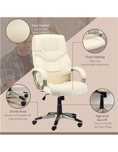 HOMCOM Home Office Chair High Back Computer Desk Chair with Faux Leather Adjustable Height Rocking Function Cream White 921-617V
