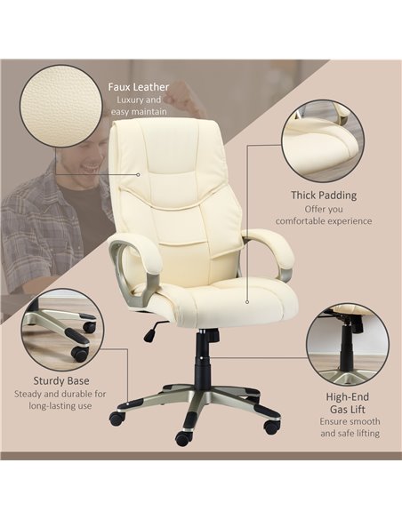 HOMCOM Home Office Chair High Back Computer Desk Chair with Faux Leather Adjustable Height Rocking Function Cream White 921-617V - pic 33642 | FastDaddyshop