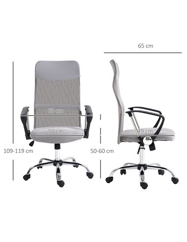 Vinsetto Ergonomic Office Chair Mesh Chair with Adjustable Height Tilt Function Light Grey 921-394V70LG