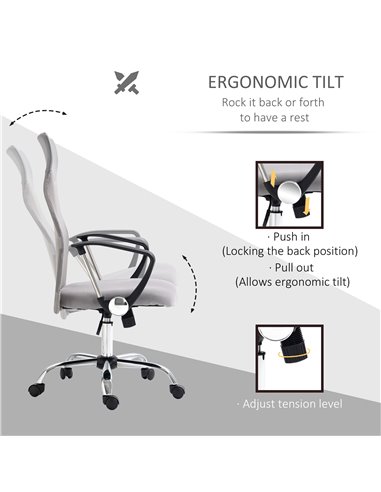 Vinsetto Ergonomic Office Chair Mesh Chair with Adjustable Height Tilt Function Light Grey 921-394V70LG