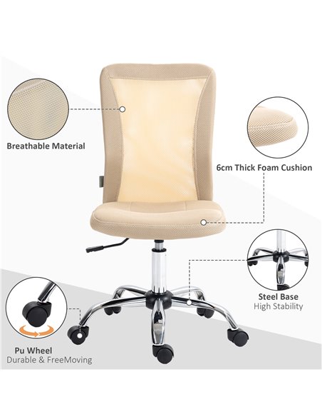 Vinsetto Computer Desk Chair, Mesh Office Chair with Adjustable Height and Swivel Wheels, Armless Study Chair, Beige 921-226V70B - pic 33693 | FastDaddyshop