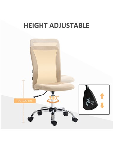 Vinsetto Computer Desk Chair, Mesh Office Chair with Adjustable Height and Swivel Wheels, Armless Study Chair, Beige 921-226V70B