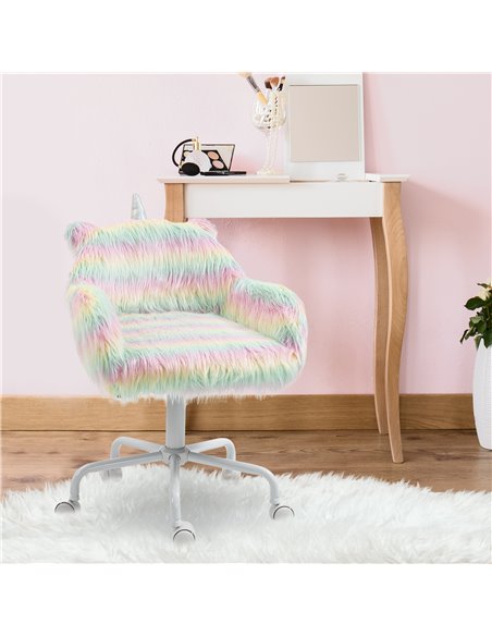 Vinsetto Unicorn Home Office Chair, Height Adjustable Fluffy Desk Chair with Armrests and Swivel Wheels, Colourful 833-940V71WT - pic 33700 | FastDaddyshop