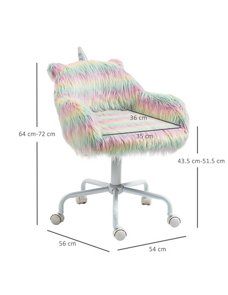 Vinsetto Unicorn Home Office Chair, Height Adjustable Fluffy Desk Chair with Armrests and Swivel Wheels, Colourful 833-940V71WT - pic 33701 | FastDaddyshop