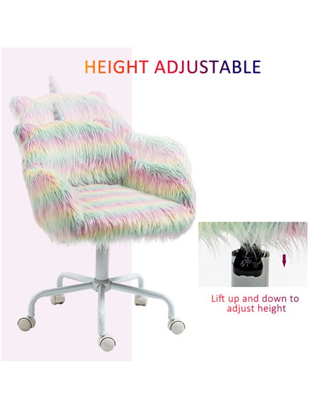 Vinsetto Unicorn Home Office Chair, Height Adjustable Fluffy Desk Chair with Armrests and Swivel Wheels, Colourful 833-940V71WT - pic 33702 | FastDaddyshop