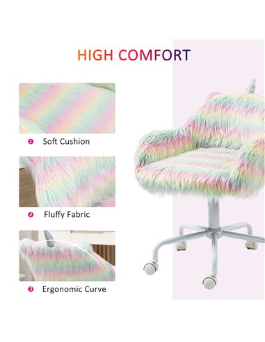 Vinsetto Unicorn Home Office Chair, Height Adjustable Fluffy Desk Chair with Armrests and Swivel Wheels, Colourful 833-940V71WT