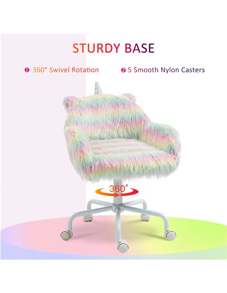 Vinsetto Unicorn Home Office Chair, Height Adjustable Fluffy Desk Chair with Armrests and Swivel Wheels, Colourful 833-940V71WT - pic 33704 | FastDaddyshop
