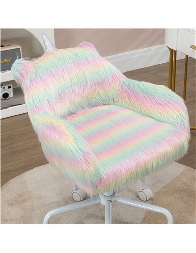 Vinsetto Unicorn Home Office Chair, Height Adjustable Fluffy Desk Chair with Armrests and Swivel Wheels, Colourful 833-940V71WT