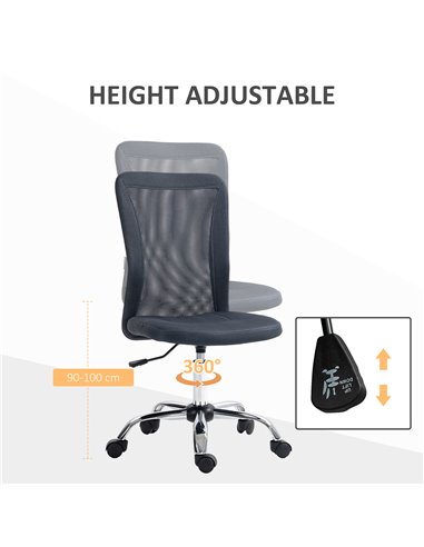 Vinsetto Computer Desk Chair, Mesh Office Chair with Adjustable Height and Swivel Wheels, Armless Study Chair, Dark Grey 921-226
