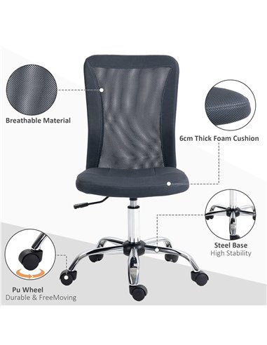 Vinsetto Computer Desk Chair, Mesh Office Chair with Adjustable Height and Swivel Wheels, Armless Study Chair, Dark Grey 921-226