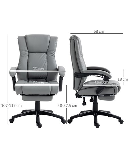 Vinsetto PU Leather Office Chair, Swivel Computer Chair with Footrest, Wheels, Adjustable Height, Grey 921-440V70GY - pic 33728 | FastDaddyshop