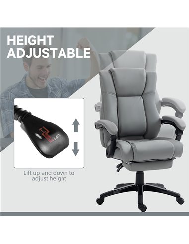 Vinsetto PU Leather Office Chair, Swivel Computer Chair with Footrest, Wheels, Adjustable Height, Grey 921-440V70GY