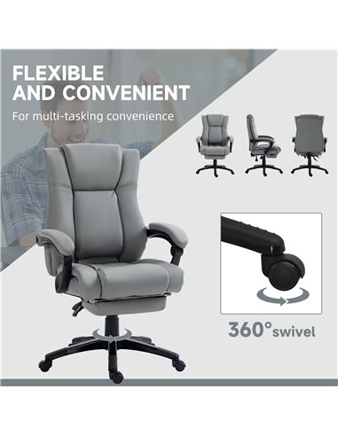 Vinsetto PU Leather Office Chair, Swivel Computer Chair with Footrest, Wheels, Adjustable Height, Grey 921-440V70GY