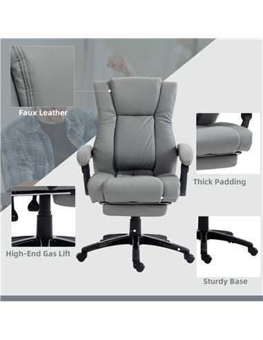 Vinsetto PU Leather Office Chair, Swivel Computer Chair with Footrest, Wheels, Adjustable Height, Grey 921-440V70GY