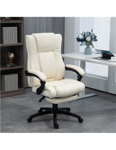 Vinsetto PU Leather Computer Office Chair with Footrest, Cream White 921-440V70CW