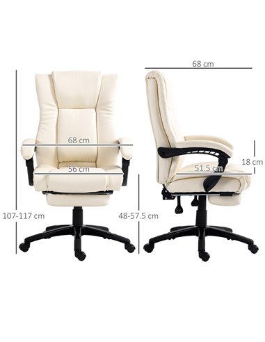 Vinsetto PU Leather Computer Office Chair with Footrest, Cream White 921-440V70CW