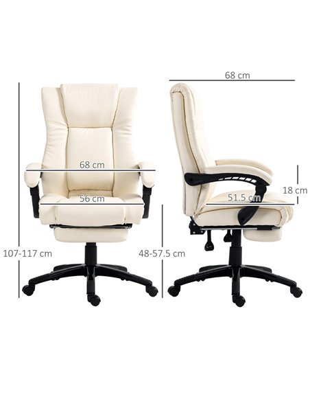 Vinsetto PU Leather Computer Office Chair with Footrest, Cream White 921-440V70CW - pic 33737 | FastDaddyshop