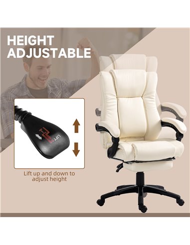 Vinsetto PU Leather Office Chair, Swivel Computer Chair with Footrest, Wheels, Adjustable Height, Cream White 921-440V70CW