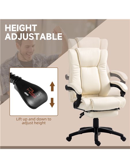 Vinsetto PU Leather Office Chair, Swivel Computer Chair with Footrest, Wheels, Adjustable Height, Cream White 921-440V70CW - pic 33738 | FastDaddyshop