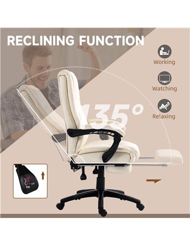 Vinsetto PU Leather Office Chair, Swivel Computer Chair with Footrest, Wheels, Adjustable Height, Cream White 921-440V70CW