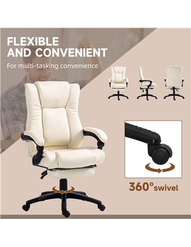 Vinsetto PU Leather Office Chair, Swivel Computer Chair with Footrest, Wheels, Adjustable Height, Cream White 921-440V70CW