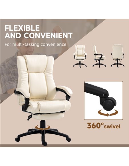 Vinsetto PU Leather Office Chair, Swivel Computer Chair with Footrest, Wheels, Adjustable Height, Cream White 921-440V70CW - pic 33740 | FastDaddyshop