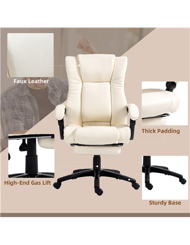 Vinsetto PU Leather Office Chair, Swivel Computer Chair with Footrest, Wheels, Adjustable Height, Cream White 921-440V70CW