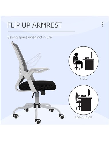 Vinsetto Mesh Office Chair, Computer Desk Chair with Flip-up Armrests, Lumbar Back Support and Swivel Wheels, Black 921-547V70BK