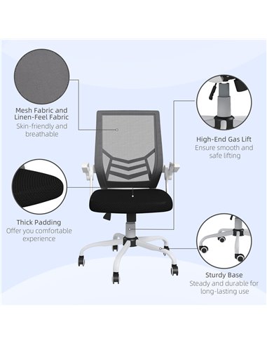 Vinsetto Mesh Office Chair, Computer Desk Chair with Flip-up Armrests, Lumbar Back Support and Swivel Wheels, Black 921-547V70BK