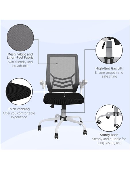 Vinsetto Mesh Office Chair, Computer Desk Chair with Flip-up Armrests, Lumbar Back Support and Swivel Wheels, Black 921-547V70BK - pic 33752 | FastDaddyshop