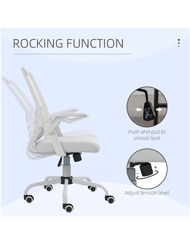Vinsetto Mesh Office Chair, Computer Desk Chair with Flip-up Armrests, Lumbar Back Support and Swivel Wheels, White 921-547V70WT